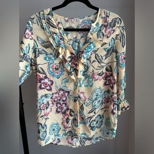 Sioni yellow flower V-neck 3/4 sleeve Top Size Small